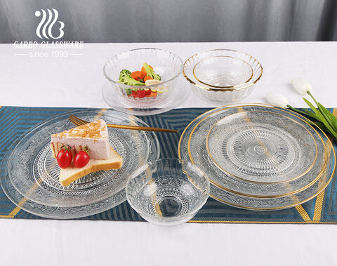 Fashion gold rim glass dinner plate transparent Dessert bowl Western dish  creative salad tray fruit plate