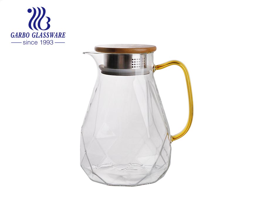 Botella de cristal con asa 1000 ml, tapa de rosca de plástico y metal,  jarra dispensadora 24,7 x 9,5 cm para agua fría o calient