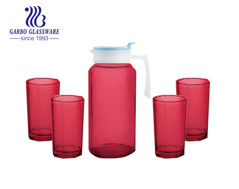 Juego de jarra para beber de agua de vidrio de color rosa de 1400 uds hecha  a máquina de 5ML con vasos de vidrio para la cena en casa de EE. UU.