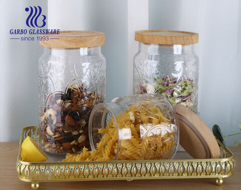 1800ML Storage Jar with Lemon Pattern and Bamboo Lid for Sale