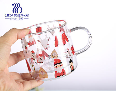 Tasses en verre de Noël de 360 ​​ml verres de décalcomanie personnalisés  tasse à café de thé avec grossiste de poignée