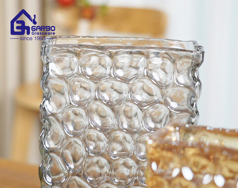 Handmade high-quality rectangular colored ion-plating flower glass vase with engraved design