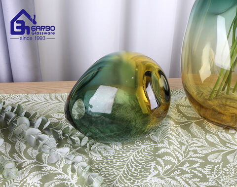 Green color heavy base hand made glass flower vase wholesale