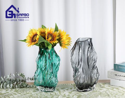 Customize Unique Root Shape Grey Glass Vase MOQ 500PCS