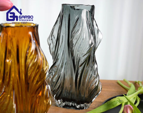 Customize Unique Root Shape Grey Glass Vase MOQ 500PCS