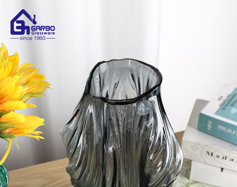 Customize Unique Root Shape Grey Glass Vase MOQ 500PCS