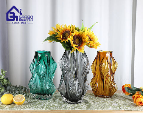 Customize Unique Root Shape Grey Glass Vase MOQ 500PCS