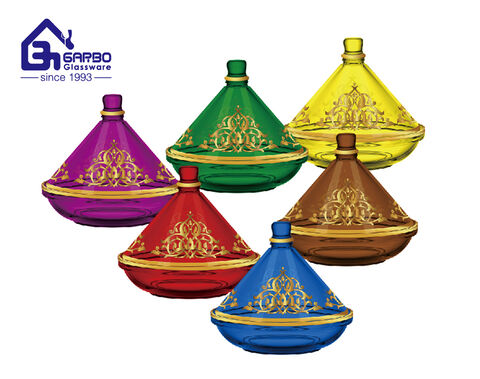 Arabic Style Glass Candy Pot Spraying Colored Tajine Candy Jar with Decal