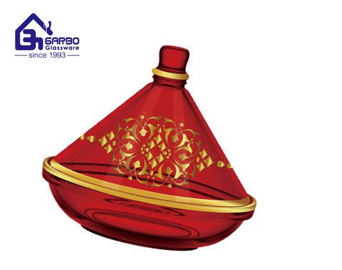 Arabic Style Glass Candy Pot Spraying Colored Tajine Candy Jar with Decal