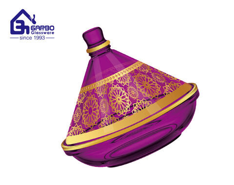 Arabic Style Glass Candy Pot Spraying Colored Tajine Candy Jar with Decal