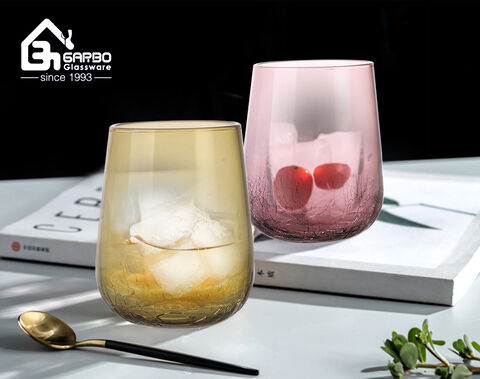 Elegant stemless wine glass cup with colorful design for middle market