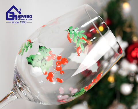 Christmas decal design luxury long stem wine glass goblet 