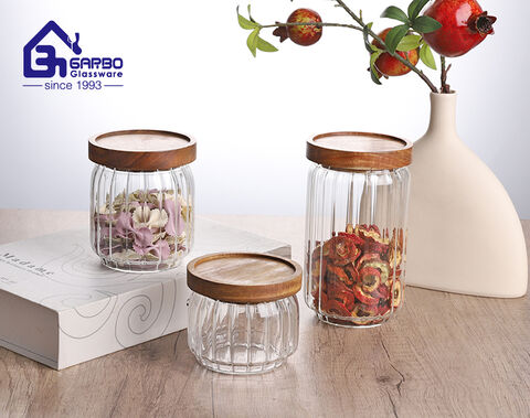 300ML machine-blown round borosilicate round storage jar with wooden lid