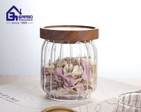 300ML machine-blown round borosilicate round storage jar with wooden lid