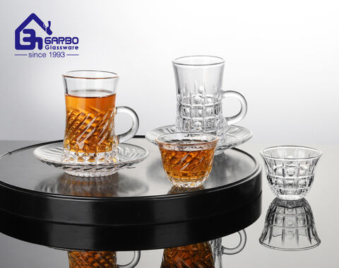 New design 100ml glass tea mug with saucer set