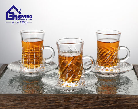 New design 100ml glass tea mug with saucer set