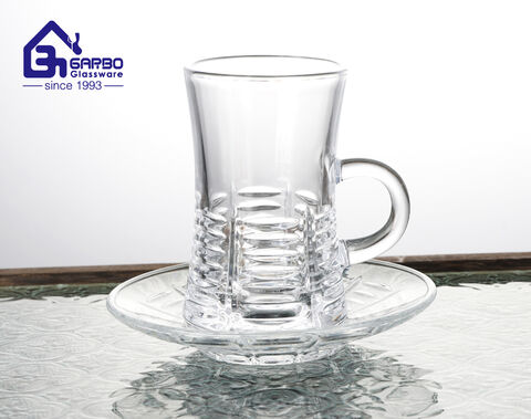 New design 100ml glass tea mug with saucer set