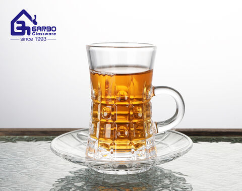 New design 100ml glass tea mug with saucer set