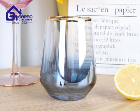 Gold rim blowing glass tumbler for wine colored glassware drinking cup