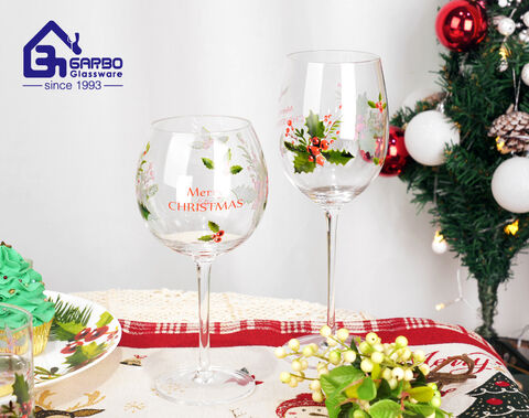 Christmas design stemware wine cup 550ml drinking glass goblet