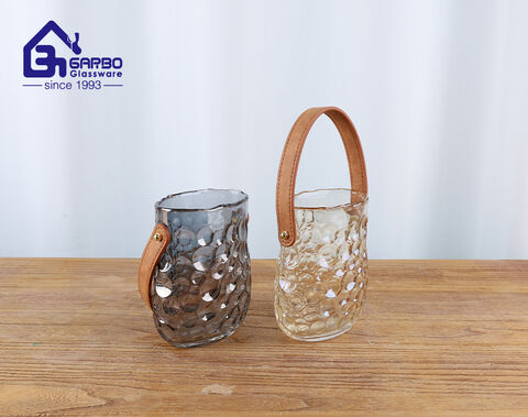 Hgh-end various color glass vase with lether handle for American and European market