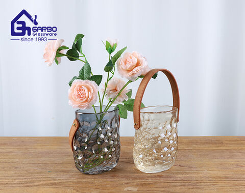 Hgh-end various color glass vase with lether handle for American and European market