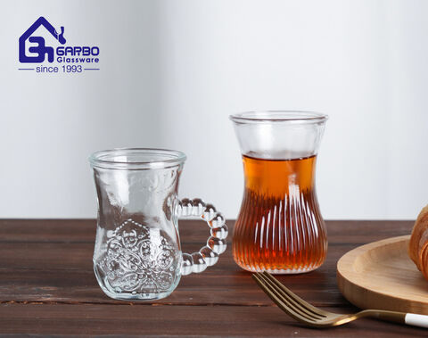 machine pressed elegant engraved glass tea with new designs