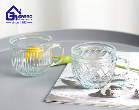 260ml transparent glass tea mug with engraved new designs