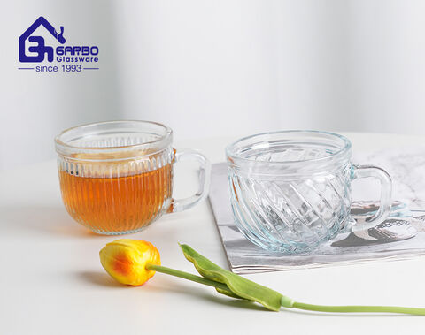 260ml transparent glass tea mug with engraved new designs