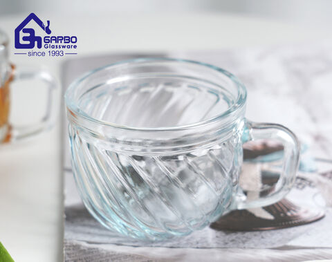 260ml transparent glass tea mug with engraved new designs