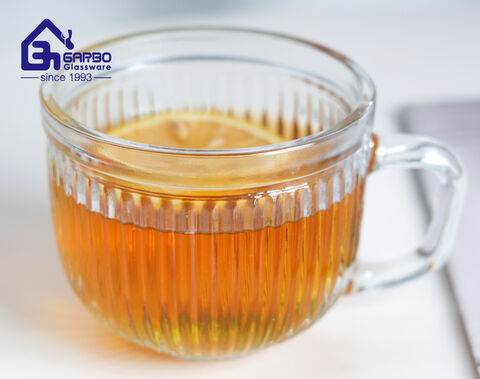 260ml transparent glass tea mug with engraved new designs