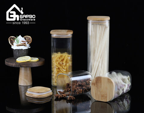 Luxury storage glass jar with bamboo lid for Noodle service