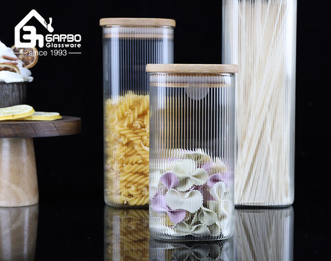 Luxury storage glass jar with bamboo lid for Noodle service