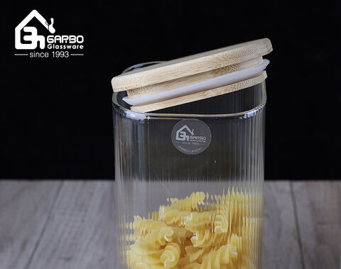 Luxury storage glass jar with bamboo lid for Noodle service