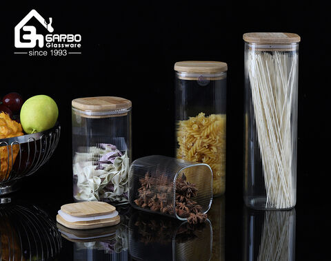 Luxury storage glass jar with bamboo lid for Noodle service