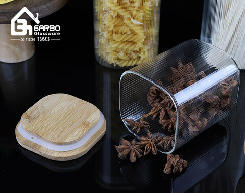 Luxury storage glass jar with bamboo lid for Noodle service