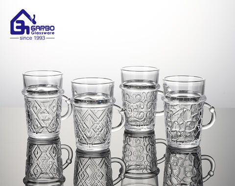 High-white quality Arabic tea glass mug new design with engraved flower pattern