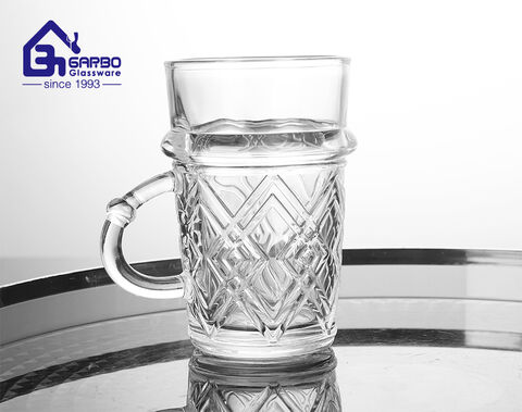 High-white quality Arabic tea glass mug new design with engraved flower pattern