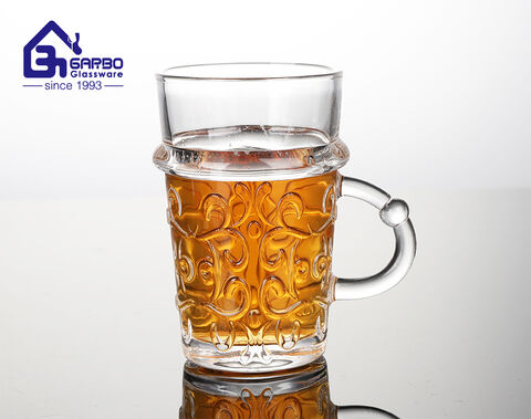 High-white quality Arabic tea glass mug new design with engraved flower pattern