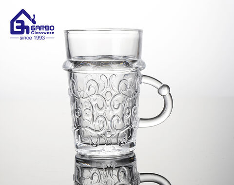 High-white quality Arabic tea glass mug new design with engraved flower pattern