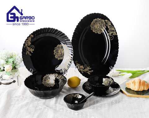 Hot sale 33pcs black opal glass dinnerware set factory supplier