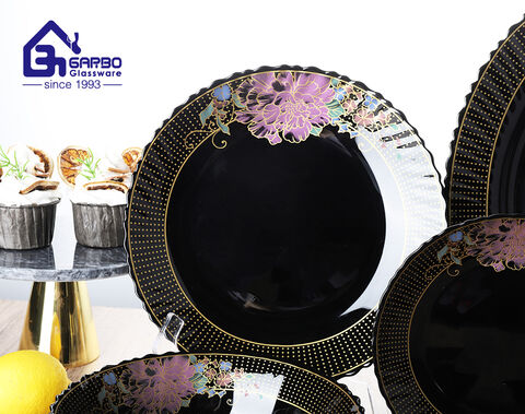 Hot sale 33pcs black opal glass dinnerware set factory supplier