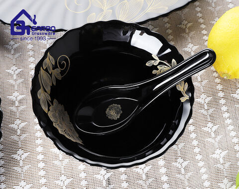 Hot sale 33pcs black opal glass dinnerware set factory supplier