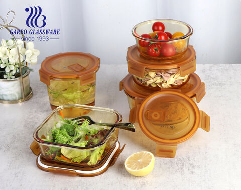 high borosilicate machine pressed amber color glass bowl with lid