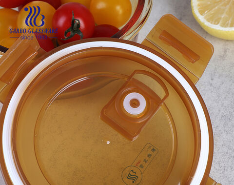 high borosilicate machine pressed amber color glass bowl with lid