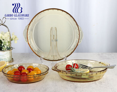 600ML Small Size Abalone Amber Pyrex Glass Banking Dish With Double Ear
