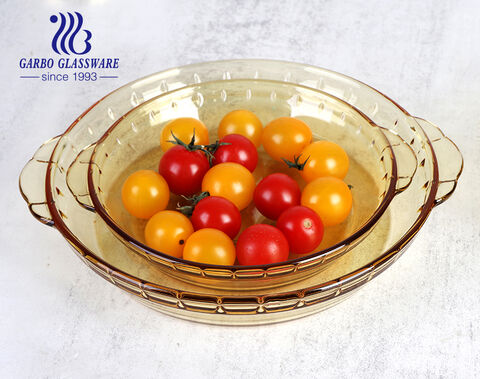 600ML Small Size Abalone Amber Pyrex Glass Banking Dish With Double Ear