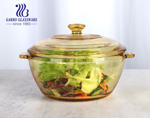 Round 1.5L Solid Gold Color Glass Casserole Dish with Glass Lid For Oven