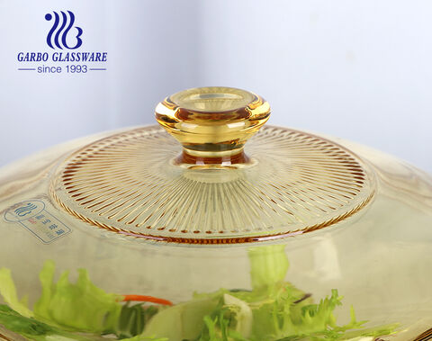 Round 1.5L Solid Gold Color Glass Casserole Dish with Glass Lid For Oven