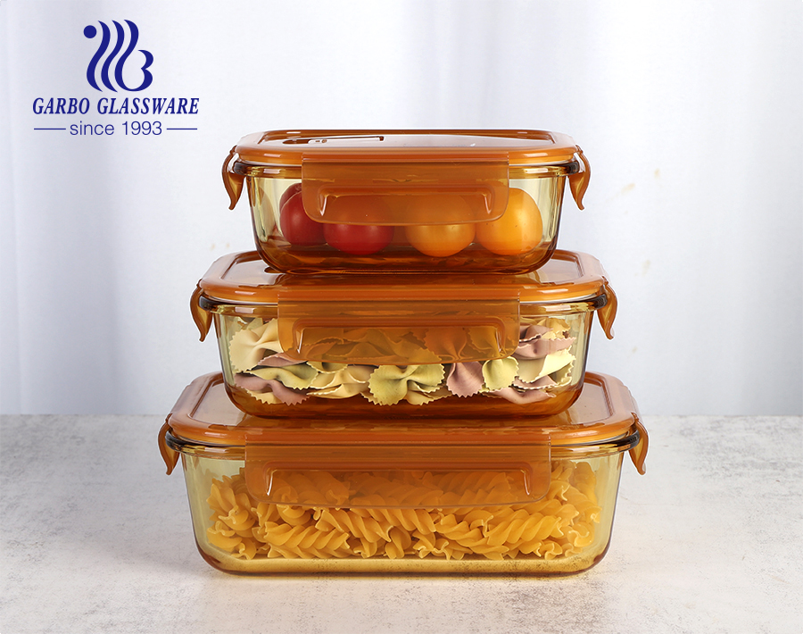 3 sizes rectangle shape high borosilicate glass lunch box for wholesale